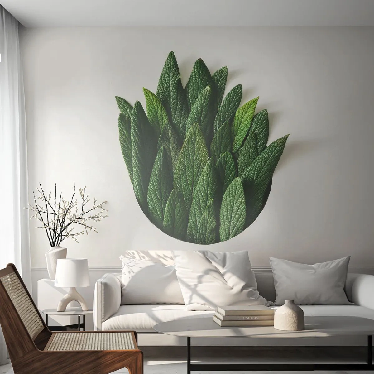 Fototapete Standard Eco - Grüne Blätter in minimalistischer, geometrischer Form angeordnet - 100x70cm - Ungebremste Neugier - Moderne Wanddekoration für Wohnzimmer und Schlafzimmer ARTTOR