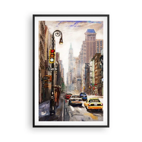 Poster in einem schwarzem Rahmen - New York - auch im Regen bunt - 61x91 cm
