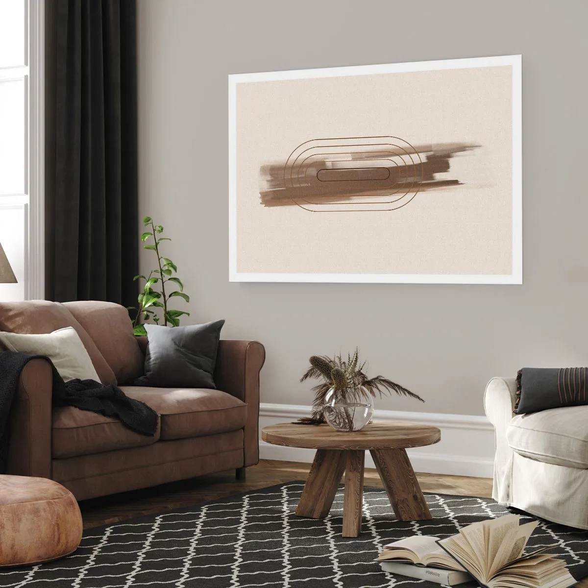 Poster - Eine minimalistische Komposition in Beige- und Grautönen mit geometrischem Muster - 100x70cm - Ein Hauch von Grau - Moderne Wanddekoration für Wohnzimmer und Schlafzimmer ARTTOR