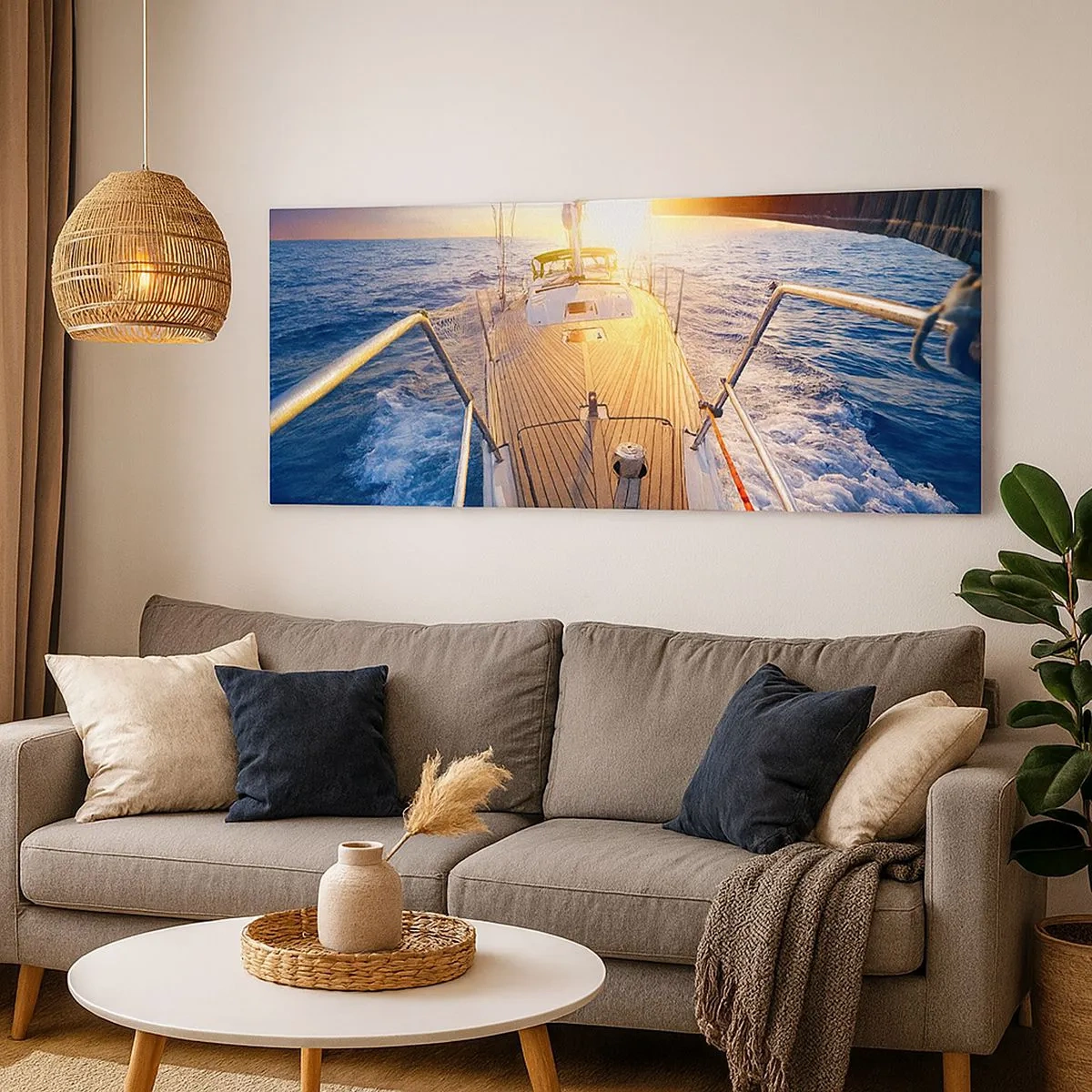 Bild auf Leinwand - Leinwandbild - Laufen unter den Wellen - 100x40 cm