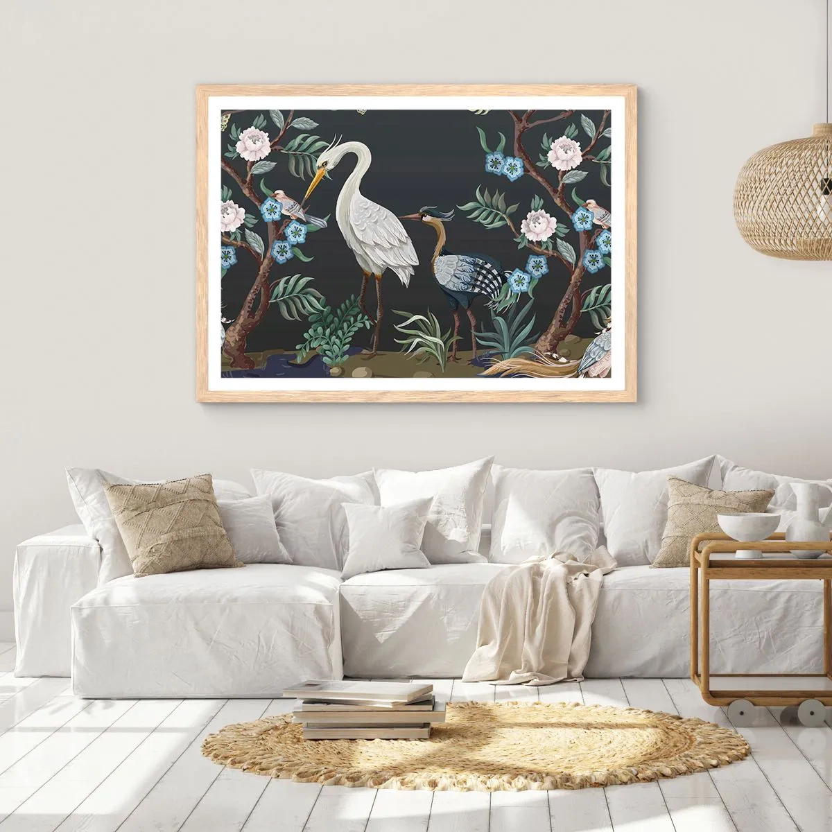 Poster in einem Rahmen aus heller Eiche - Vogelparade - 40x30 cm