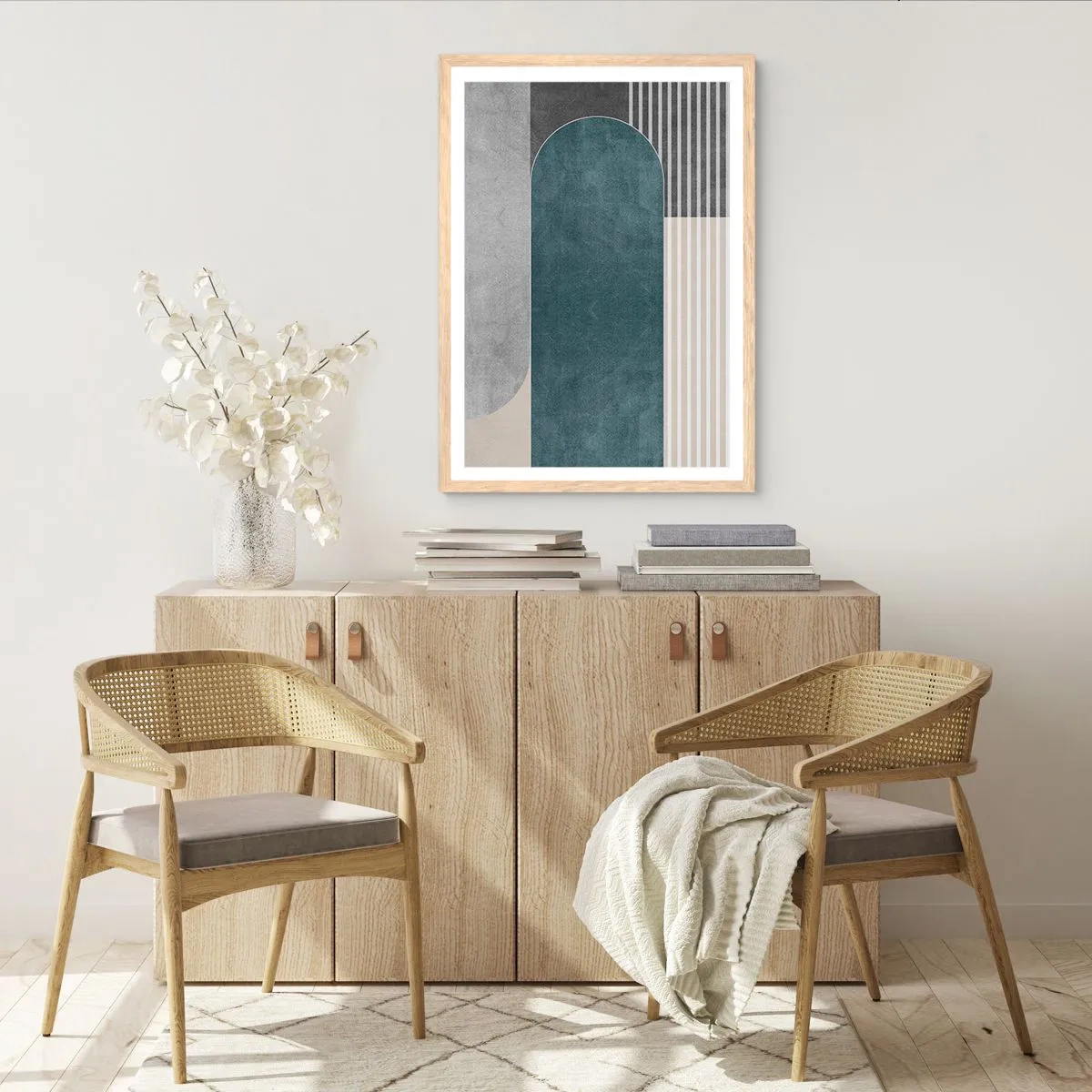 Poster in einem Rahmen aus heller Eiche - Komposition auf der Ebene - 70x100 cm