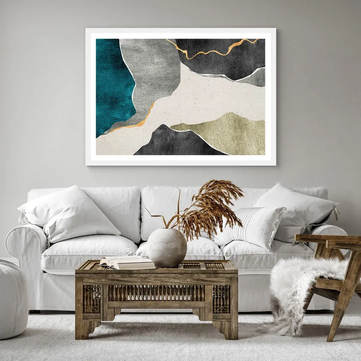 Poster in einem weißen Rahmen - Mosaikkomposition mit Goldfaden - 91x61 cm