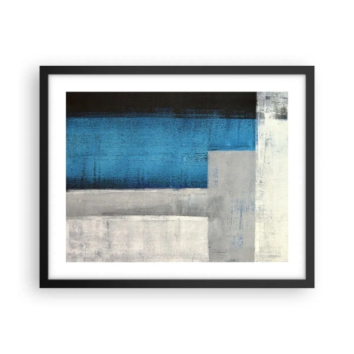 Poster in einem schwarzem Rahmen - Poetische Komposition aus Grau und Blau - 50x40 cm