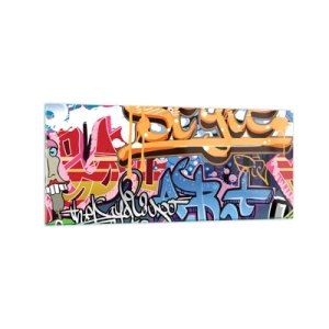 Glasbild - Bild auf glas - Bunte Graffiti mit dynamischen Aufschriften und Illustrationen - 120x50cm - Wandbilder, Wandbilder, Wandbilder ... - Moderne Wanddekoration für Wohnzimmer und Schlafzimmer ARTTOR