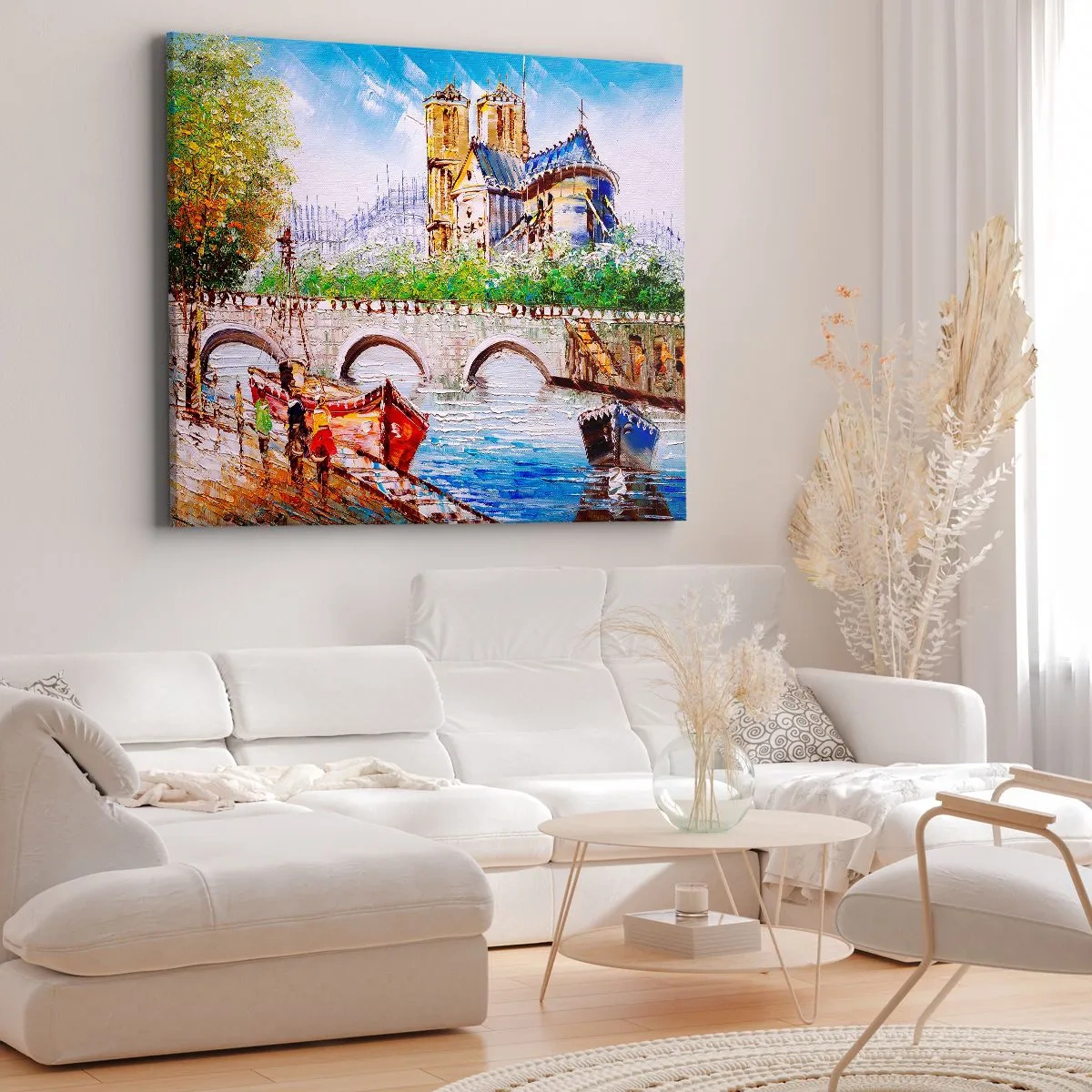 Bild auf Leinwand - Leinwandbild - Landschaft mit Brücke und Kathedrale im klassischen Stil - 70x50cm - Ihre Zeit vergeht nie - Moderne Wanddekoration für Wohnzimmer und Schlafzimmer ARTTOR