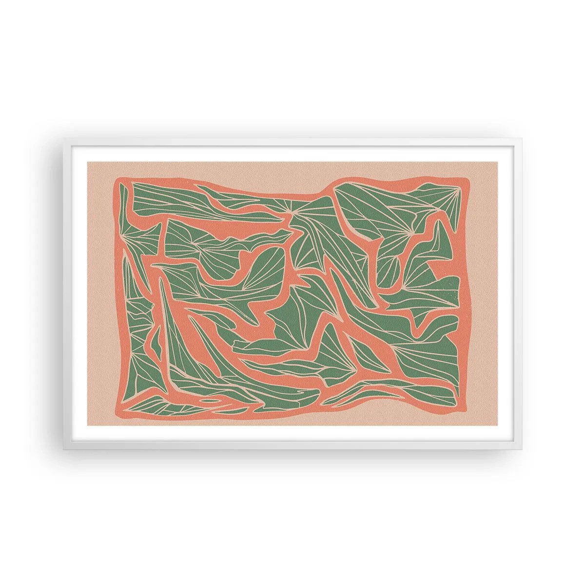 Poster in einem weißen Rahmen - Kampf zwischen Korallen und Grün - 91x61 cm