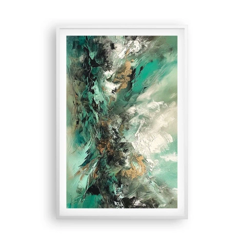 Poster in einem weißen Rahmen - Smaragdgrüne und schwarze Brandung - 61x91 cm