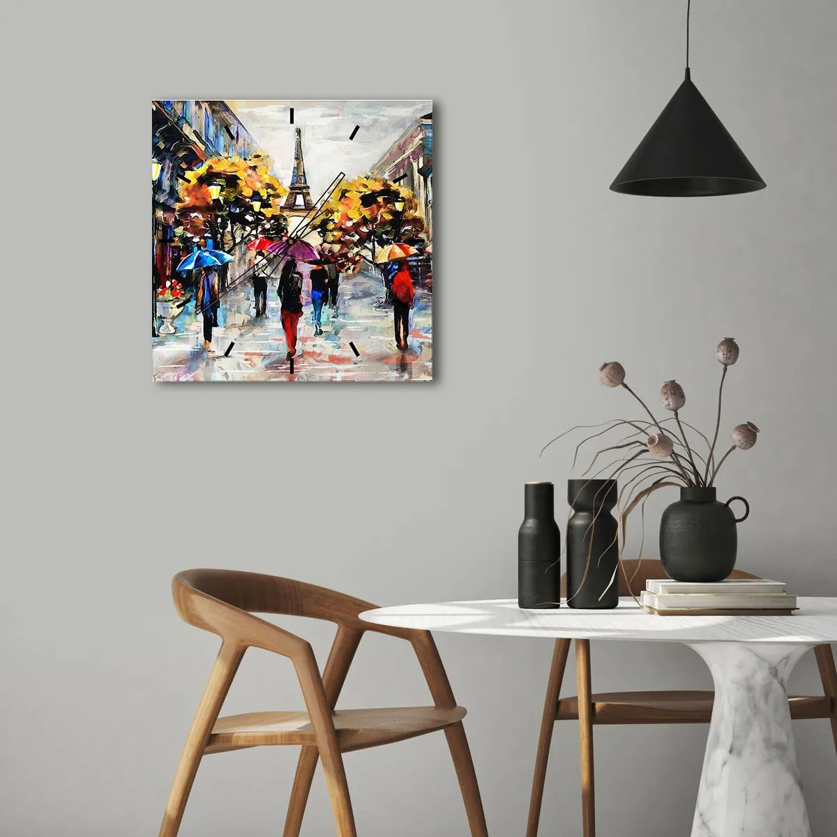 Wanduhr - Glasuhr - Ein Herbstspaziergang in Paris mit Blick auf den Eiffelturm - 30x30cm - Besonders schön im Herbst - Moderne Wanddekoration für Wohnzimmer und Schlafzimmer ARTTOR