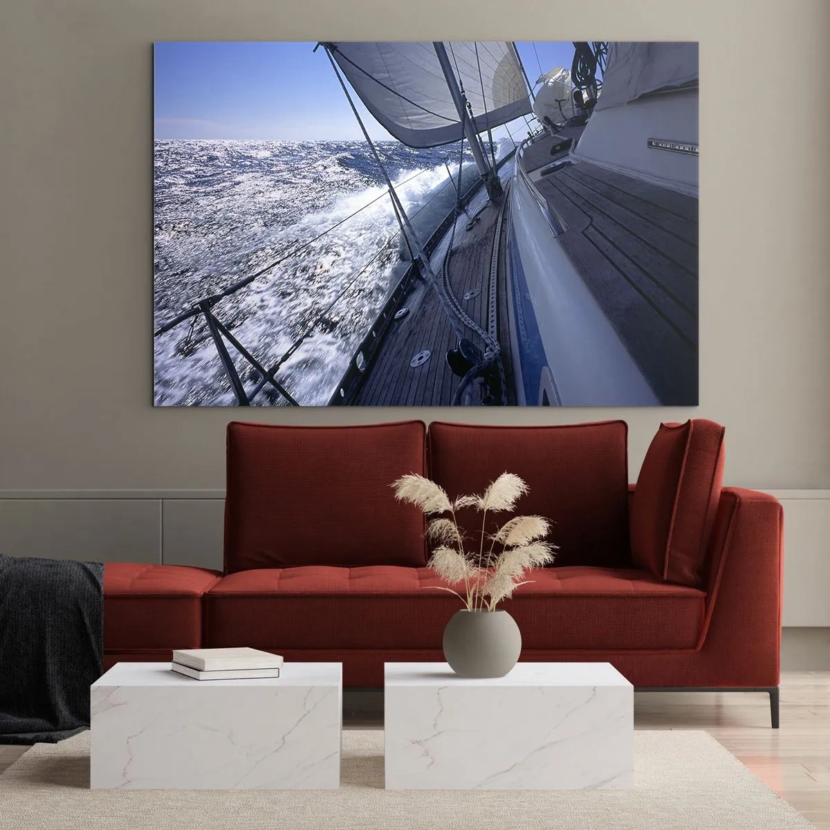 Glasbild - Bild auf glas - Eine Yacht, die bei sonnigem Wetter auf stürmischer See segelt - 120x80cm - Ich weiß was es heißt ein Vogel zu sein - Moderne Wanddekoration für Wohnzimmer und Schlafzimmer ARTTOR