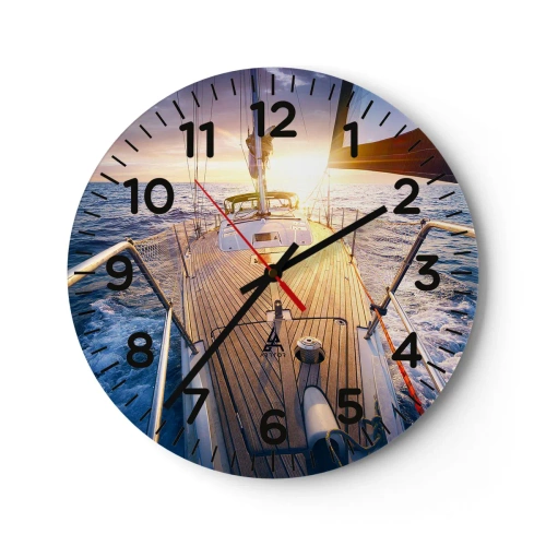 Wanduhr - Glasuhr - Laufen unter den Wellen - 40x40 cm