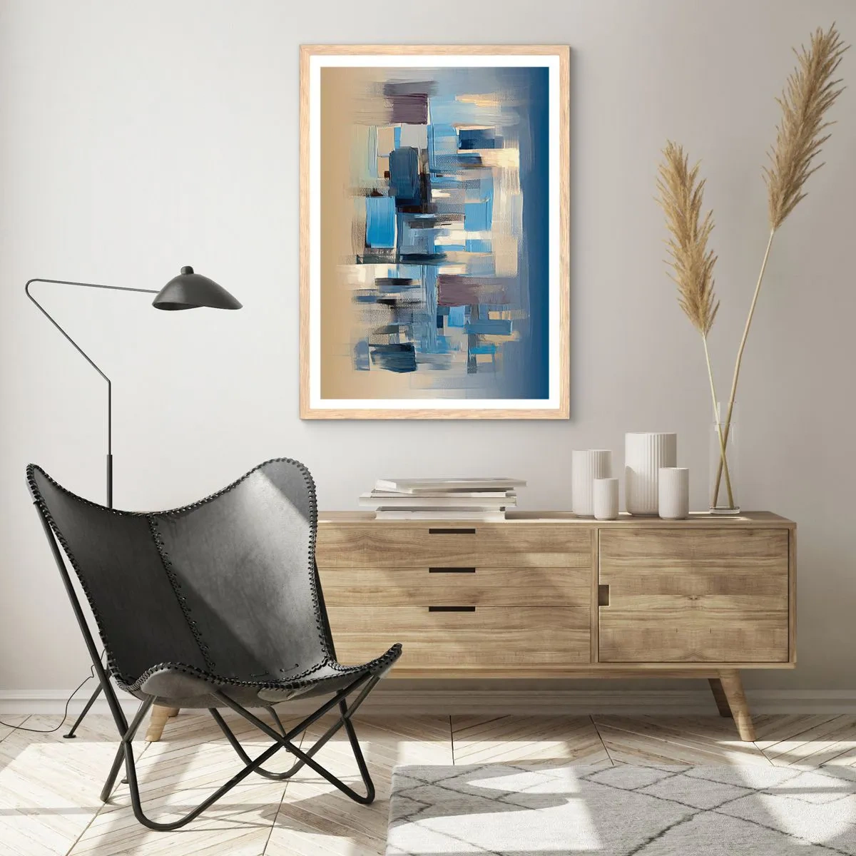 Poster in einem Rahmen aus heller Eiche - Blaue Konstruktion - 70x100 cm