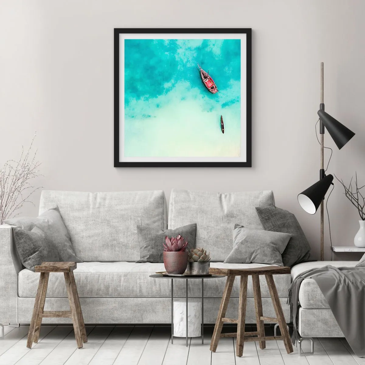 Poster in einem schwarzem Rahmen - Denn an den Stränden von Sansibar, wenn der Wasserüberschuss ... - 60x60 cm