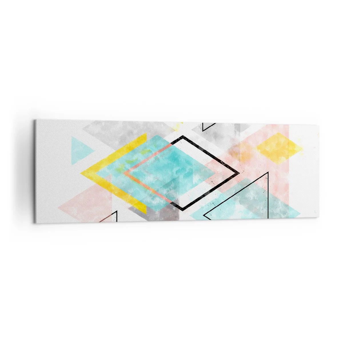 Bild auf Leinwand - Leinwandbild - Bunte geometrische Muster auf weißem Hintergrund - 160x50cm - Geometrisches Spiel - Moderne Wanddekoration für Wohnzimmer und Schlafzimmer ARTTOR