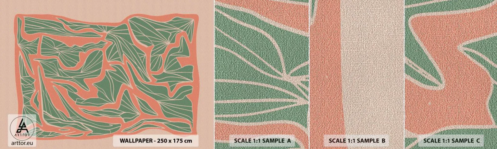 Fototapeten Muster Premium Canvas - Kampf zwischen Korallen und Grün - Boho, Pastell, Stück - 100x30 cm