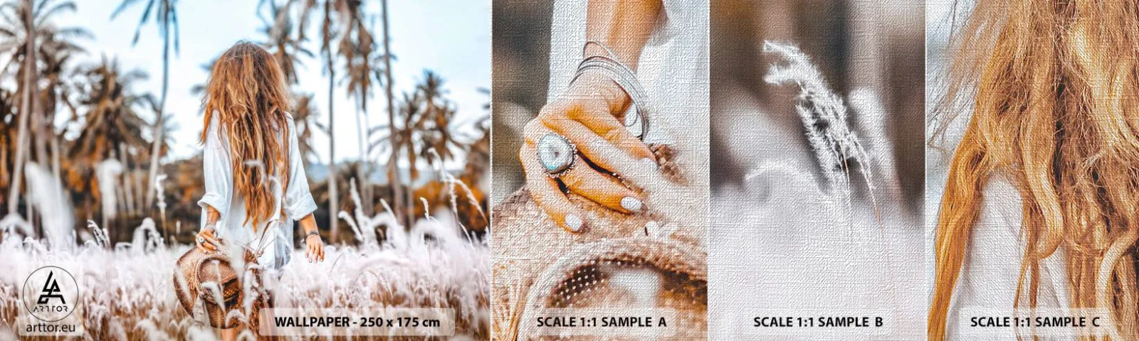 Fototapeten Muster Premium Canvas - Geboren aus Grasflaum - Frau, Jahrgang, Boho - 100x30 cm