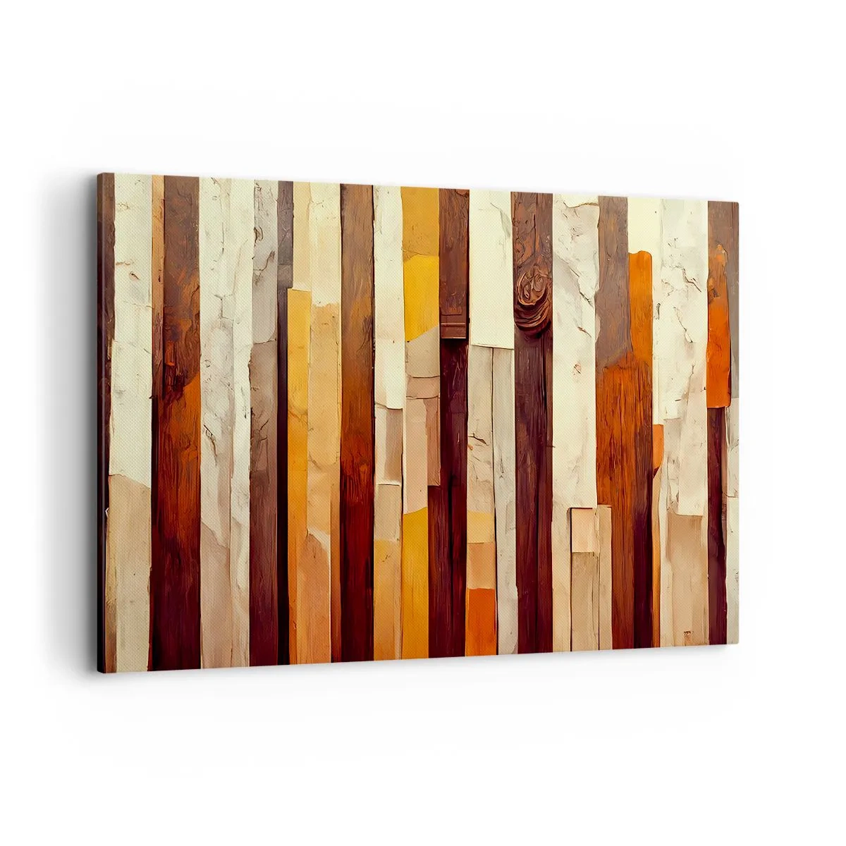 Bild auf Leinwand - Leinwandbild - Geometrische Komposition in Holz- und Goldtönen - 120x80cm - Hymne der Waldbäume - Moderne Wanddekoration für Wohnzimmer und Schlafzimmer ARTTOR