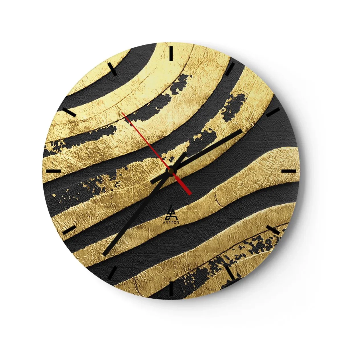 Wanduhr - Glasuhr - Abstraktes Muster in Gold und Schwarz - 30x30cm - Alles fließt - Moderne Wanddekoration für Wohnzimmer, Küche und Schlafzimmer ARTTOR