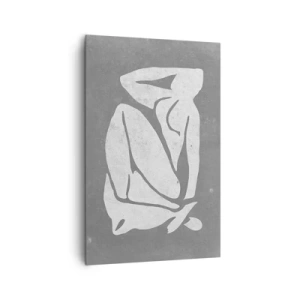 Bild auf Leinwand - Leinwandbild - Eine minimalistische Silhouettenzeichnung auf grauem Hintergrund - 80x120cm - In Gedanken versunken - Moderne Wanddekoration für Wohnzimmer und Schlafzimmer ARTTOR