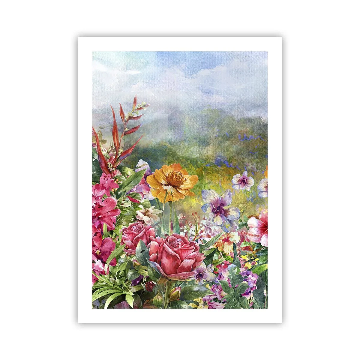 Poster - Ein Blumenfeld an einem sonnigen Tag - 50x70cm - Ein Garten, der verrückt geworden ist - Moderne Wanddekoration für Wohnzimmer und Schlafzimmer ARTTOR