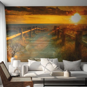 Fototapete Standard Eco - In altem Gold gebadet - Landschaft, Meer, Abstieg zum Strand - 400x280 cm