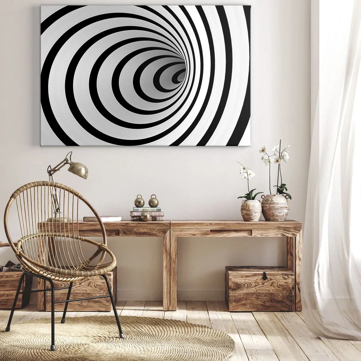 Bild auf Leinwand - Leinwandbild - Eine schwarz-weiße Spirale mit hypnotischer Wirkung - 120x80cm - Sie können dem auch nicht widerstehen? - Moderne Wanddekoration für Wohnzimmer und Schlafzimmer ARTTOR
