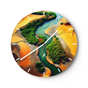 Wanduhr - Glasuhr - Ein Fluss schlängelt sich durch eine grüne Wüstenlandschaft - 30x30cm - Lebensspendender Fluss - Moderne Wanddekoration für Wohnzimmer, Küche und Schlafzimmer ARTTOR