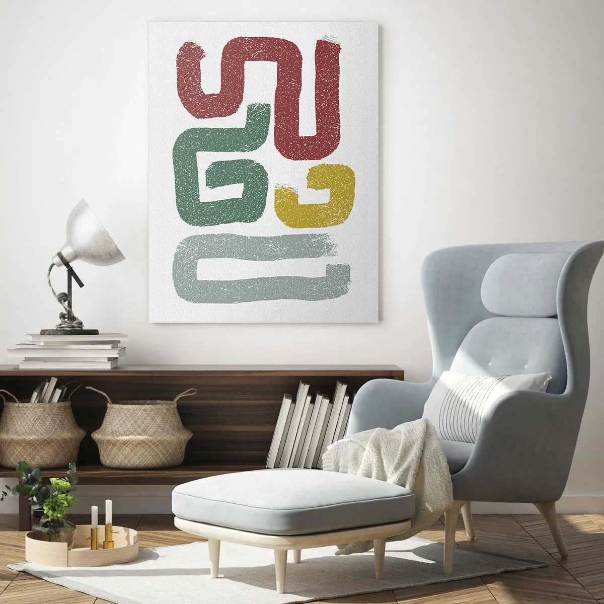 Glasbild - Bild auf glas - Bunte abstrakte Zeichen auf weißem Hintergrund - 50x70cm - In einer unbekannten Sprache - Moderne Wanddekoration für Wohnzimmer und Schlafzimmer ARTTOR