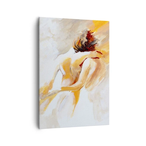 Bild auf Leinwand - Leinwandbild - Abstrakte Szene einer romantischen Umarmung - 50x70cm - Am Himmel der Nähe - Moderne Wanddekoration für Wohnzimmer und Schlafzimmer ARTTOR