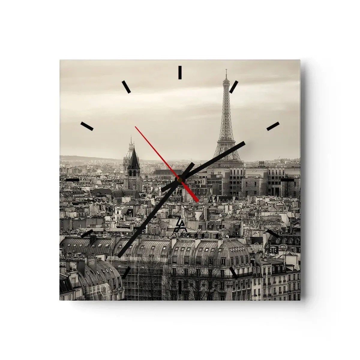 Wanduhr - Glasuhr - Panorama von Paris mit dem Eiffelturm in Sepiatönen - 30x30cm - Über den Dächern von Paris - Moderne Wanddekoration für Wohnzimmer und Schlafzimmer ARTTOR