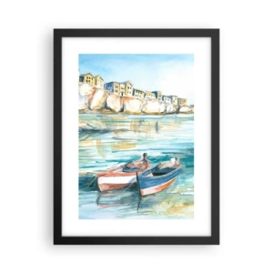 Poster in einem schwarzem Rahmen - Landschaft in Azurblau - 30x40 cm