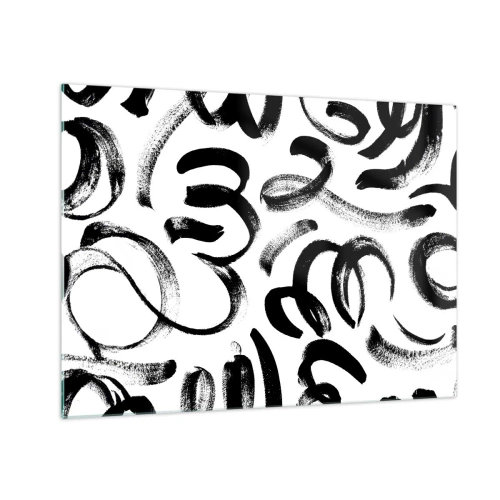 Glasbild - Bild auf glas - Schwarz-weiße abstrakte Pinselstriche - 70x50cm - Schwarz auf Weiß - Moderne Wanddekoration für Wohnzimmer und Schlafzimmer ARTTOR