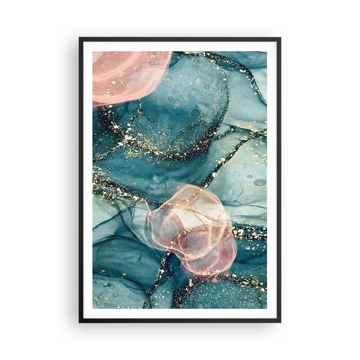 Poster in einem schwarzem Rahmen - Seidenblau, Tüllrosa - 70x100 cm