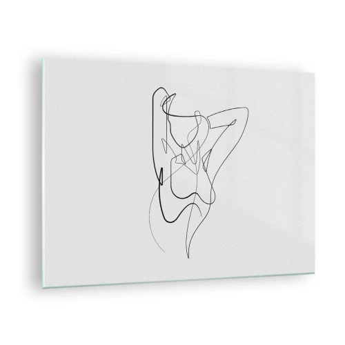 Glasbild - Bild auf glas - Eine weibliche Silhouette, gezeichnet mit einer einzigen Linie auf weißem Hintergrund - 70x50cm - So, wie du wirklich bist ... - Moderne Wanddekoration für Wohnzimmer und Schlafzimmer ARTTOR