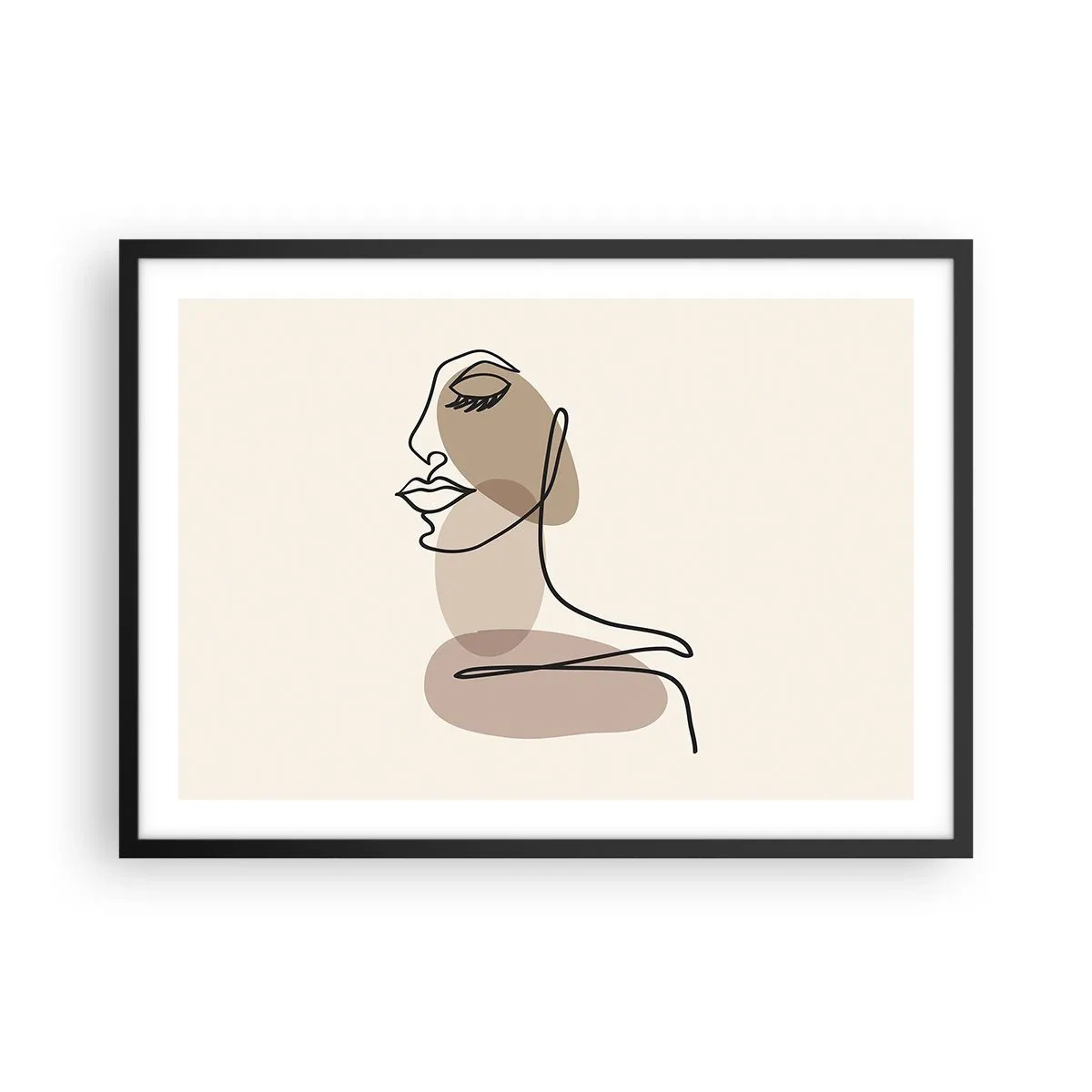 Poster in einem schwarzem Rahmen - Ein weibliches Profil im minimalistischen Line-Art-Stil - 70x50cm - Eine gewisse Linie der Schönheit - Moderne Wanddekoration für Wohnzimmer und Schlafzimmer ARTTOR