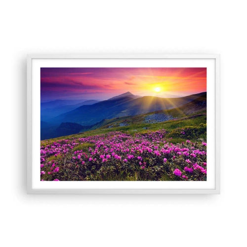 Poster in einem weißen Rahmen - … Und drumherum duftet es nach Latschenkiefer und dem Duft von Kräutern - 70x50 cm