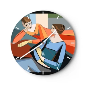Wanduhr - Glasuhr - Zwei Frauen im geometrischen Stil auf buntem Hintergrund - 30x30cm - Moment der Zuversicht - Moderne Wanddekoration für Wohnzimmer, Küche und Schlafzimmer ARTTOR