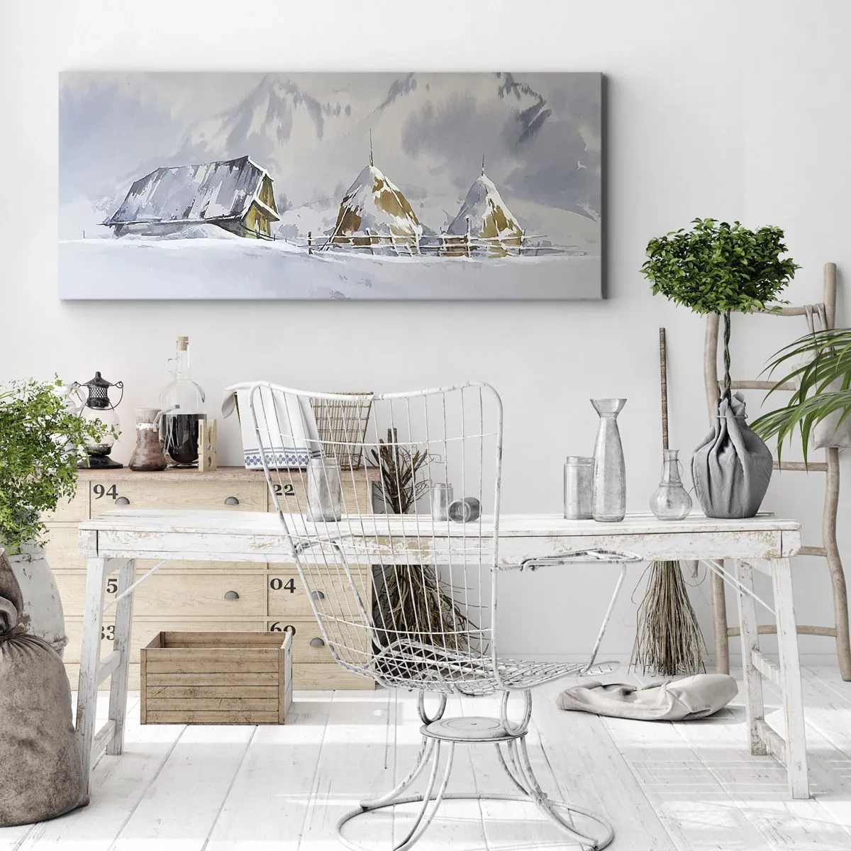 Bild auf Leinwand - Leinwandbild - In einem verschneiten Talkessel - 90x30 cm