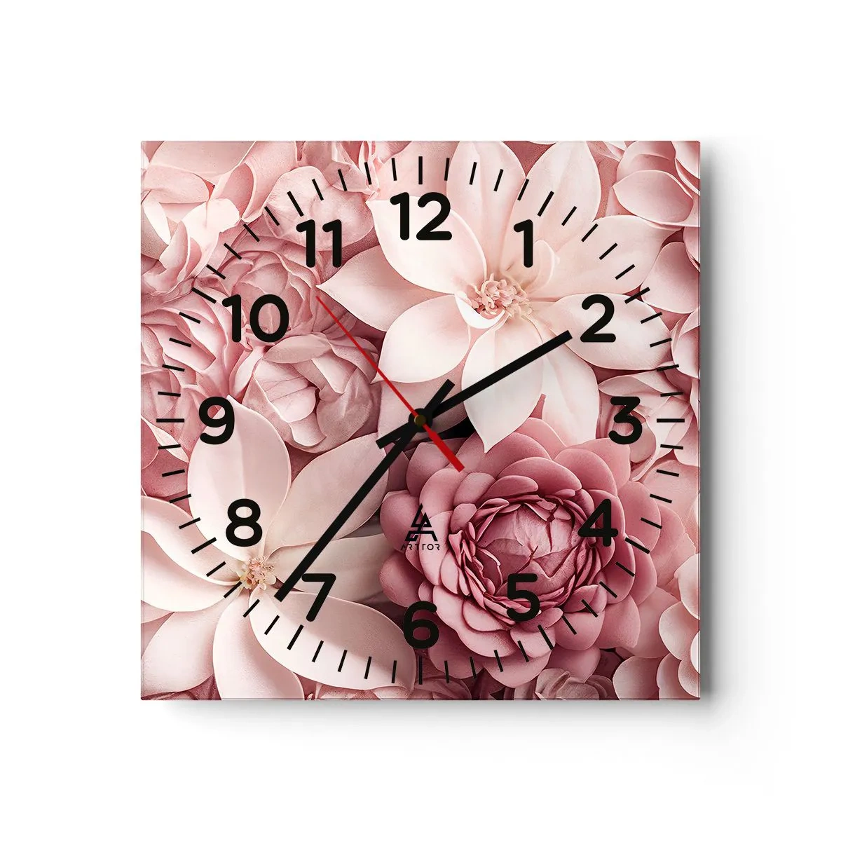 Wanduhr - Glasuhr - In rosa Blütenblättern - 30x30 cm