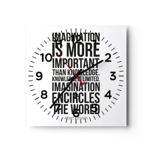 Wanduhr - Glasuhr - Einstein über die Kraft der Vorstellungskraft - 40x40 cm