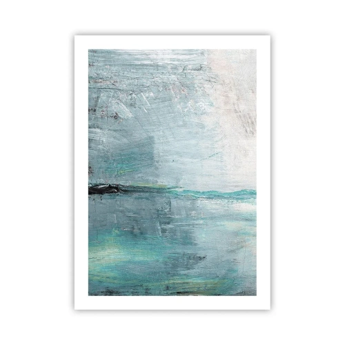 Poster - Abstrakte Landschaft in Blau- und Grautönen - 50x70cm - Horizontal in Blau - Moderne Wanddekoration für Wohnzimmer und Schlafzimmer ARTTOR