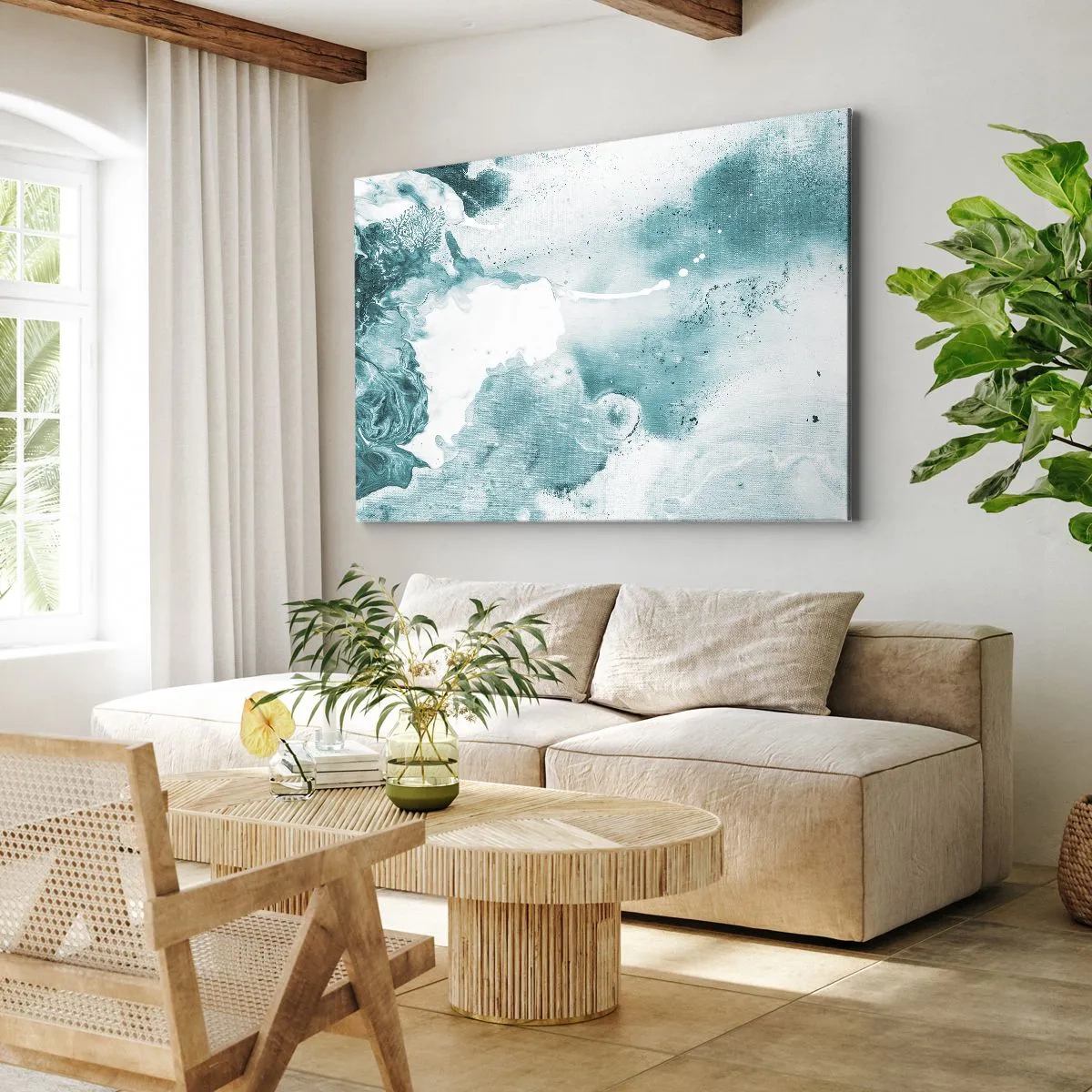 Bild auf Leinwand - Leinwandbild - Abstraktion in Blautönen mit zarten Akzenten in Weiß - 70x50cm - Morast von Blau - Moderne Wanddekoration für Wohnzimmer und Schlafzimmer ARTTOR