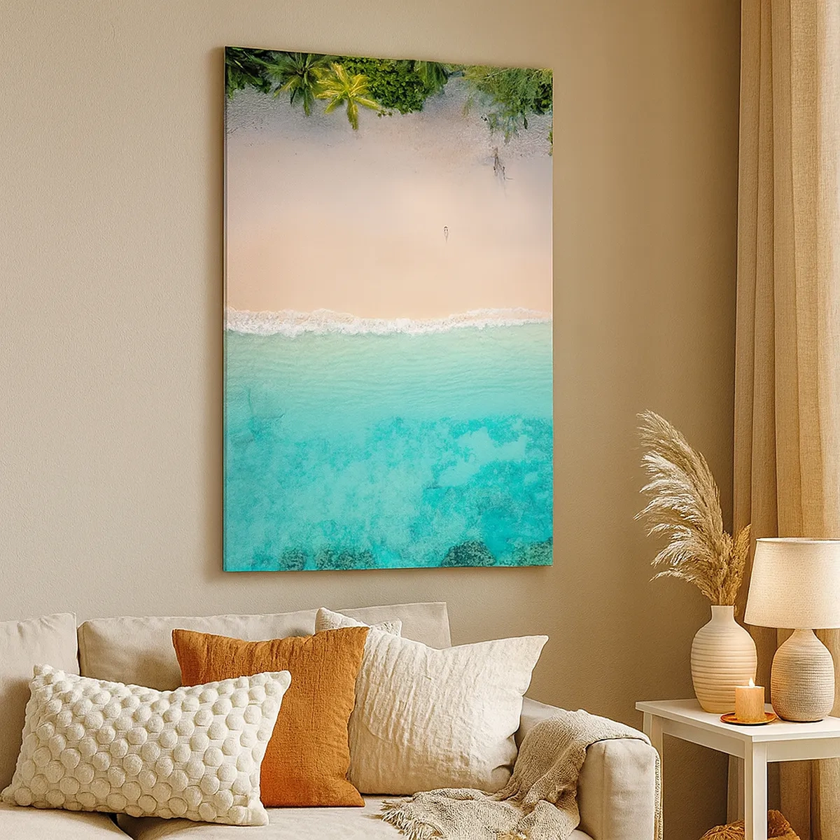 Bild auf Leinwand - Leinwandbild - Luftaufnahme eines tropischen Strandes mit türkisfarbenem Wasser - 50x70cm - Paradiesstrand - Moderne Wanddekoration für Wohnzimmer und Schlafzimmer ARTTOR