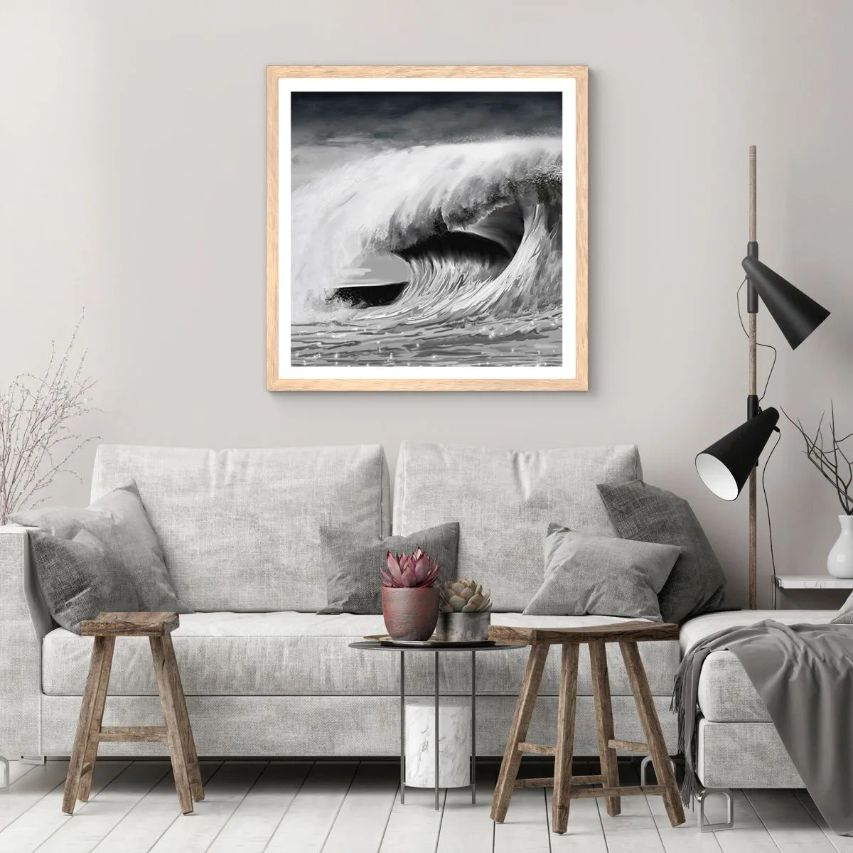 Poster in einem Rahmen aus heller Eiche - Wut des Ozeans - 30x30 cm