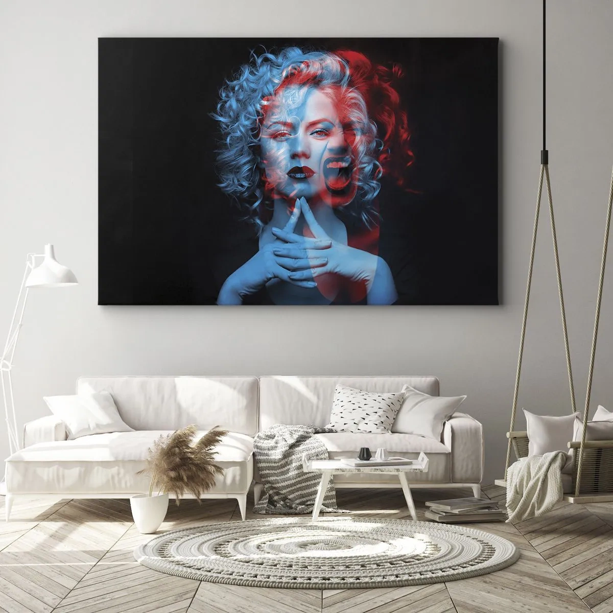 Bild auf Leinwand - Leinwandbild - Doppelporträt einer Frau in Rot und Blau - 100x70cm - Alter Ego - Moderne Wanddekoration für Wohnzimmer und Schlafzimmer ARTTOR