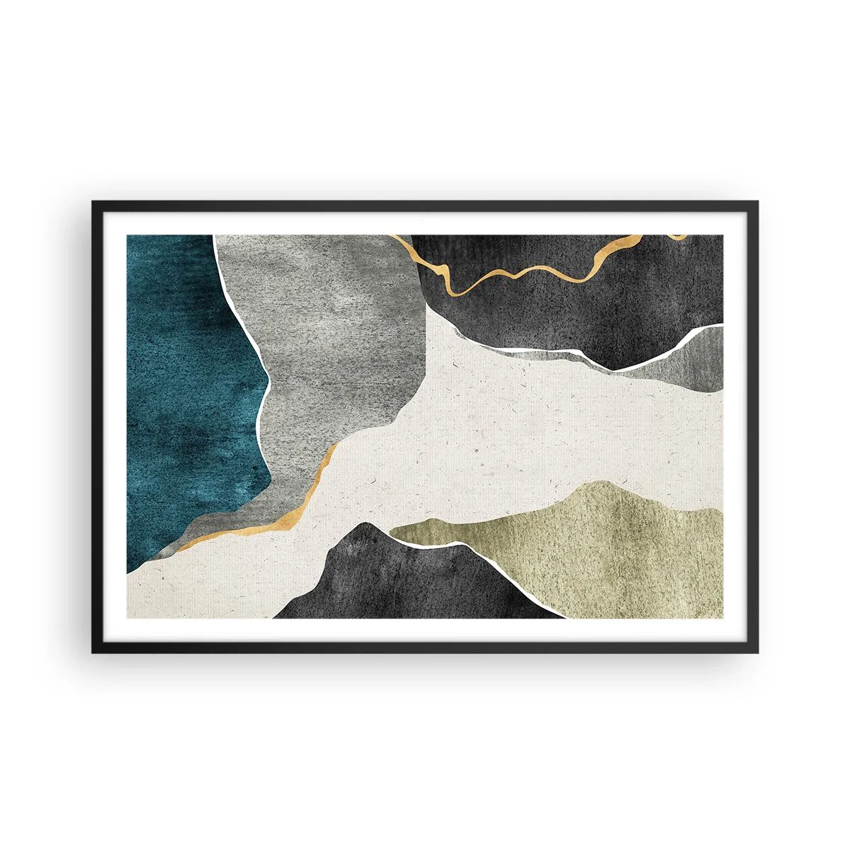 Poster in einem schwarzem Rahmen - Mosaikkomposition mit Goldfaden - 91x61 cm