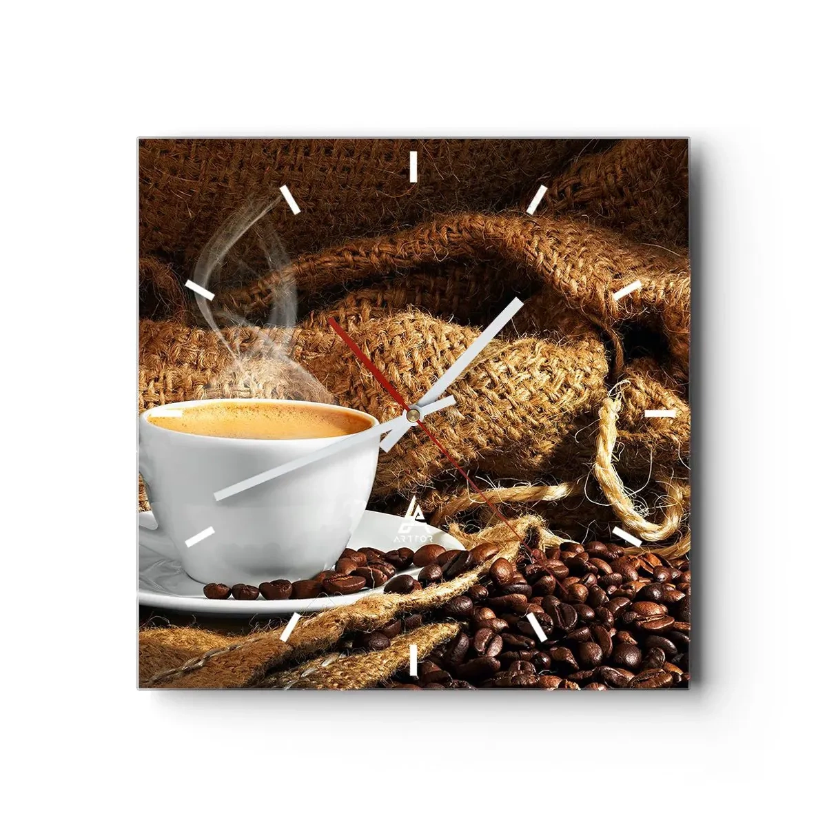 Wanduhr - Glasuhr - Der Geruch von Mokka und die Dicke der Honigflüssigkeit - 40x40 cm