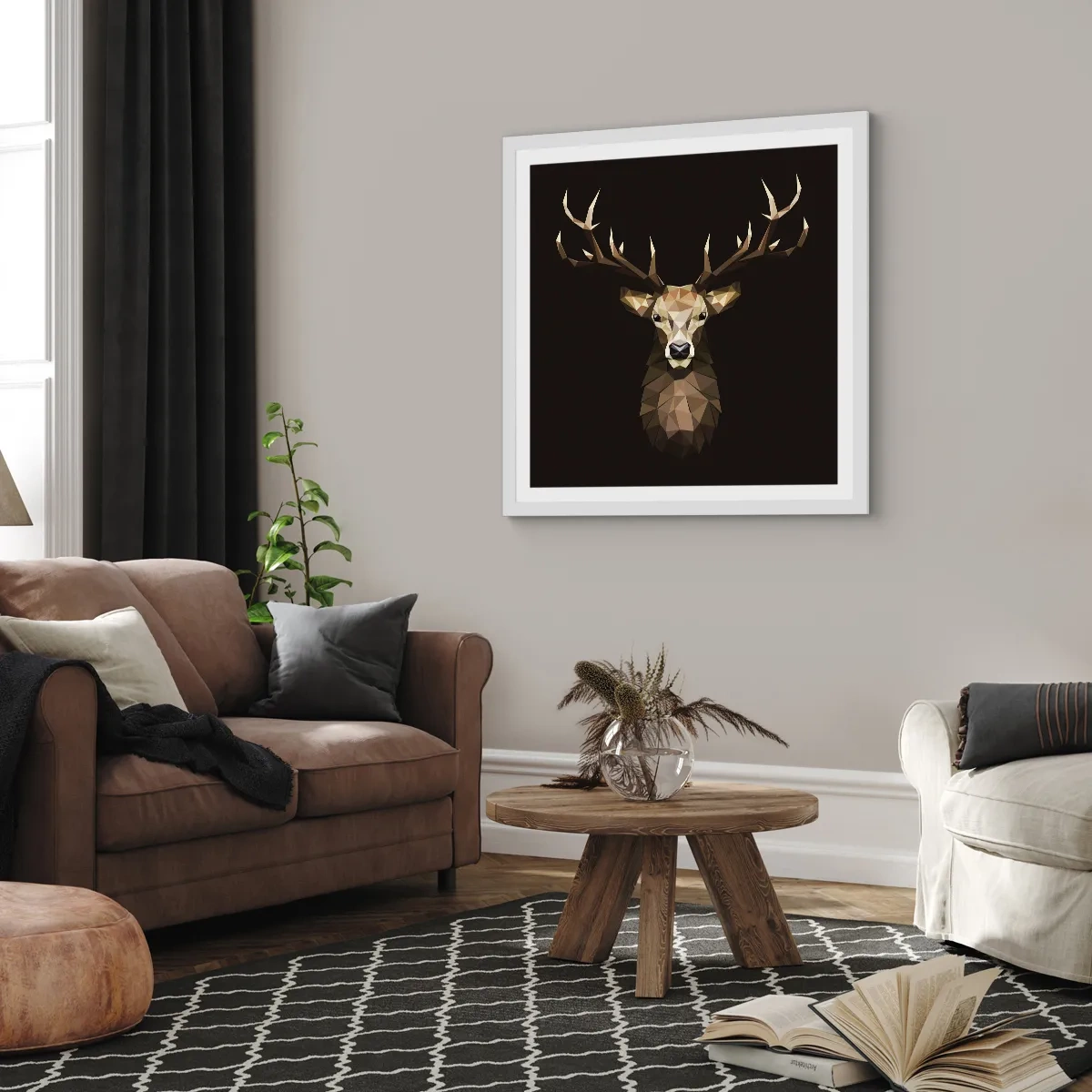 Poster in einem weißen Rahmen - Kubistischer Hirsch - 50x50 cm