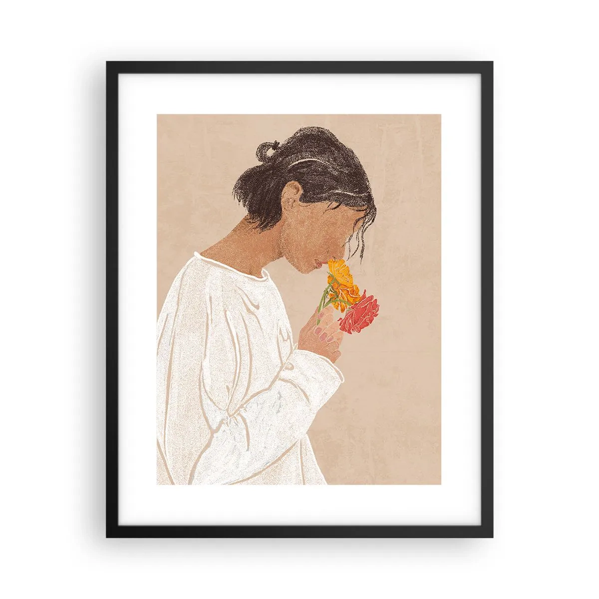 Poster in einem schwarzem Rahmen - Mädchen und Blumen - 40x50 cm