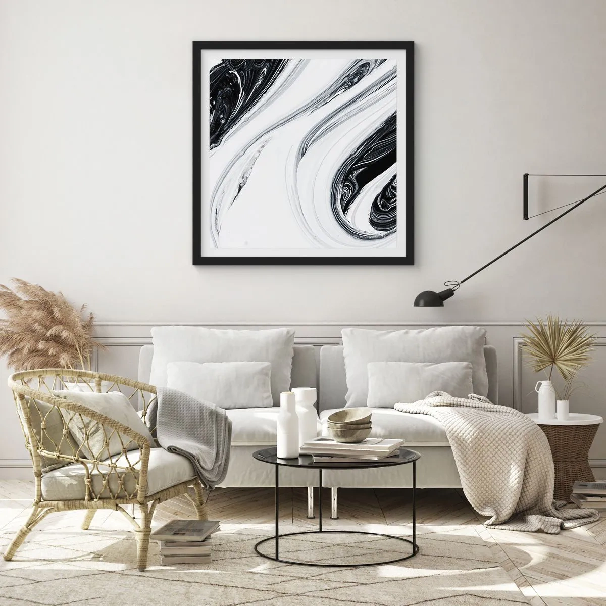 Poster in einem schwarzem Rahmen - Kombination aus Gegensätzen - 60x60 cm